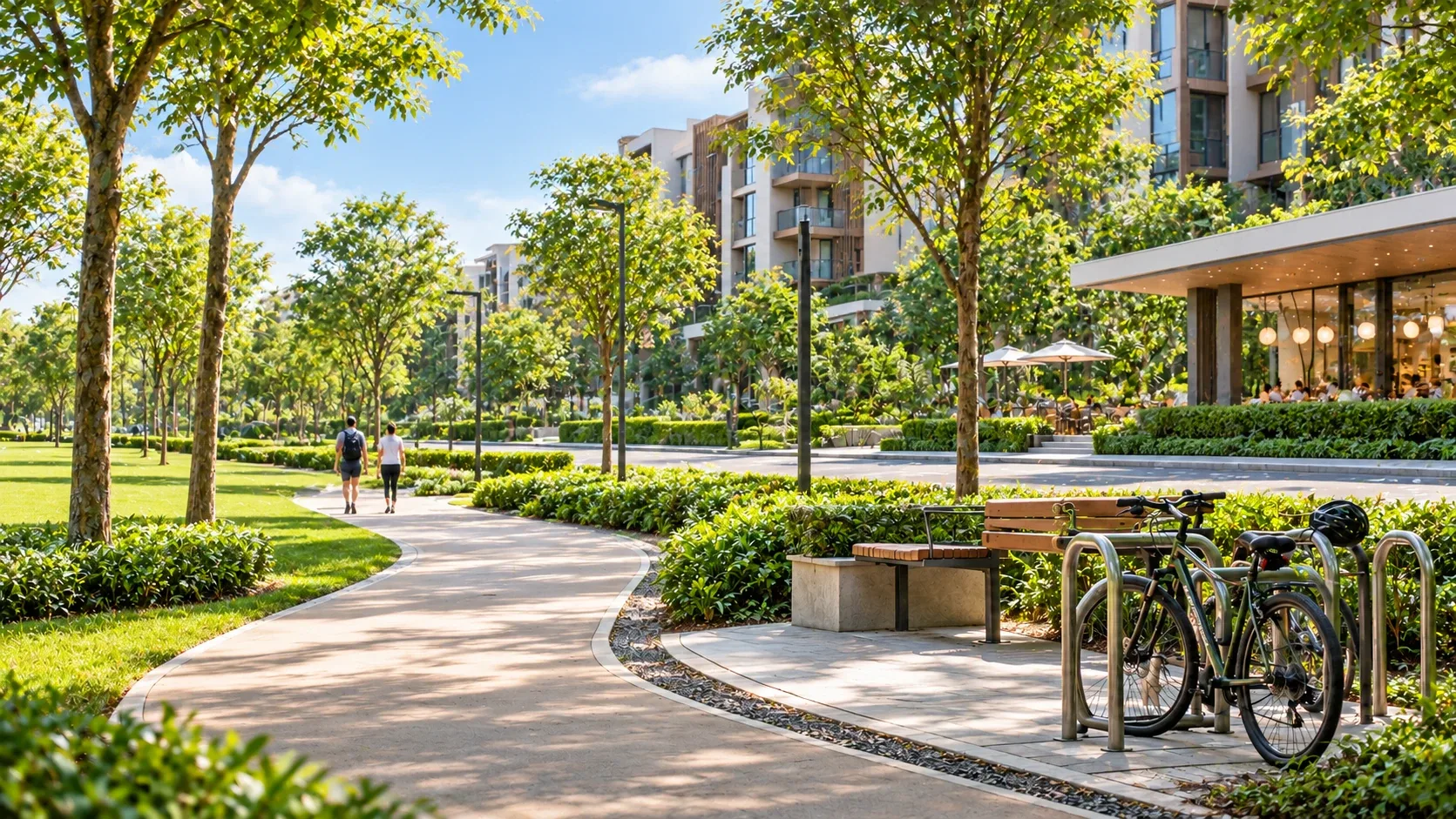 Tree-lined walking path near Impressions at Dairy Farm, artist's impression